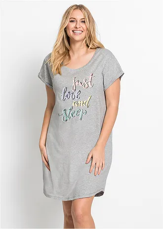 Krátká noční košile, barva: světle šedý melír s potiskem