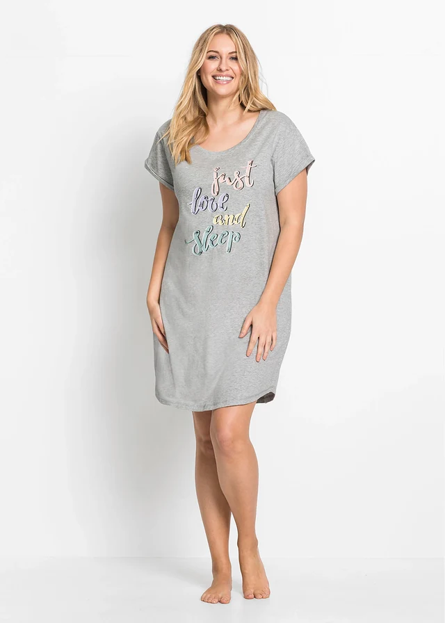 Chemise de nuit courte, Couleur: gris clair chiné imprimé