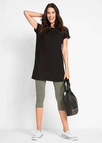 Stretch capri legging (set van 2), Kleur: olijfgroen+zwart