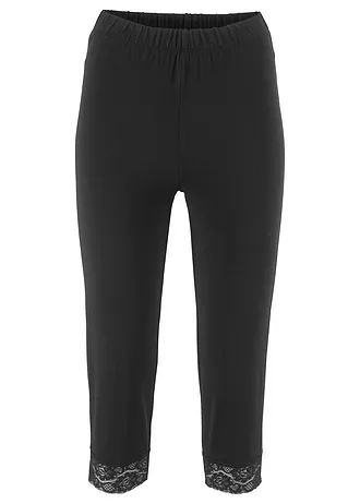 Legginsy rybaczki z ozdobną koronką • czarny • sklep bonprix