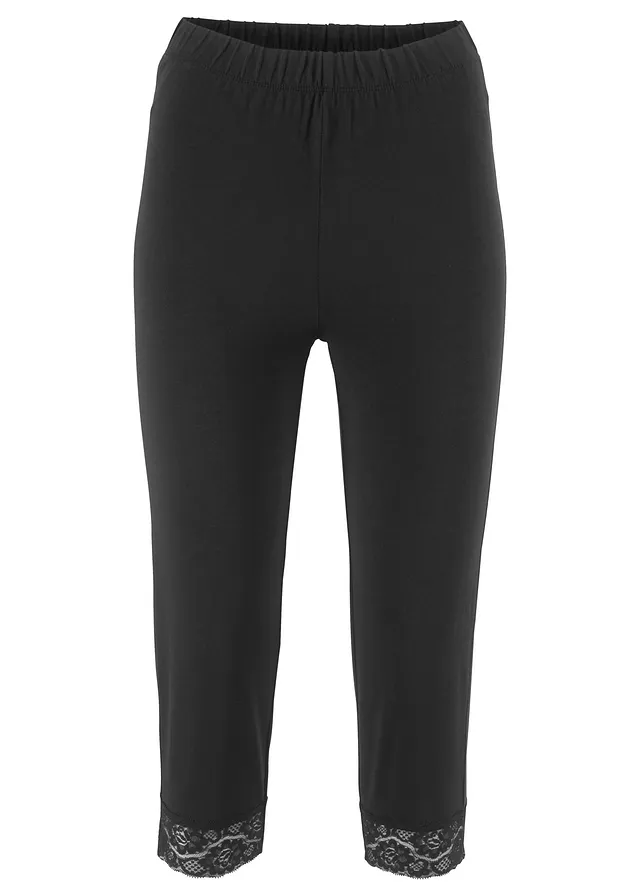 Capri legging csipke részlettel • fekete • bonprix áruház
