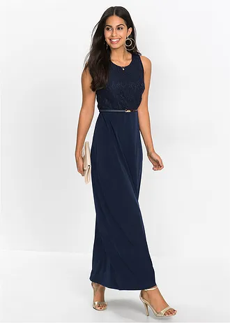 Dlouhé večerní šaty s páskem (2dílná souprava) • tmavě modrá • bonprix obchod