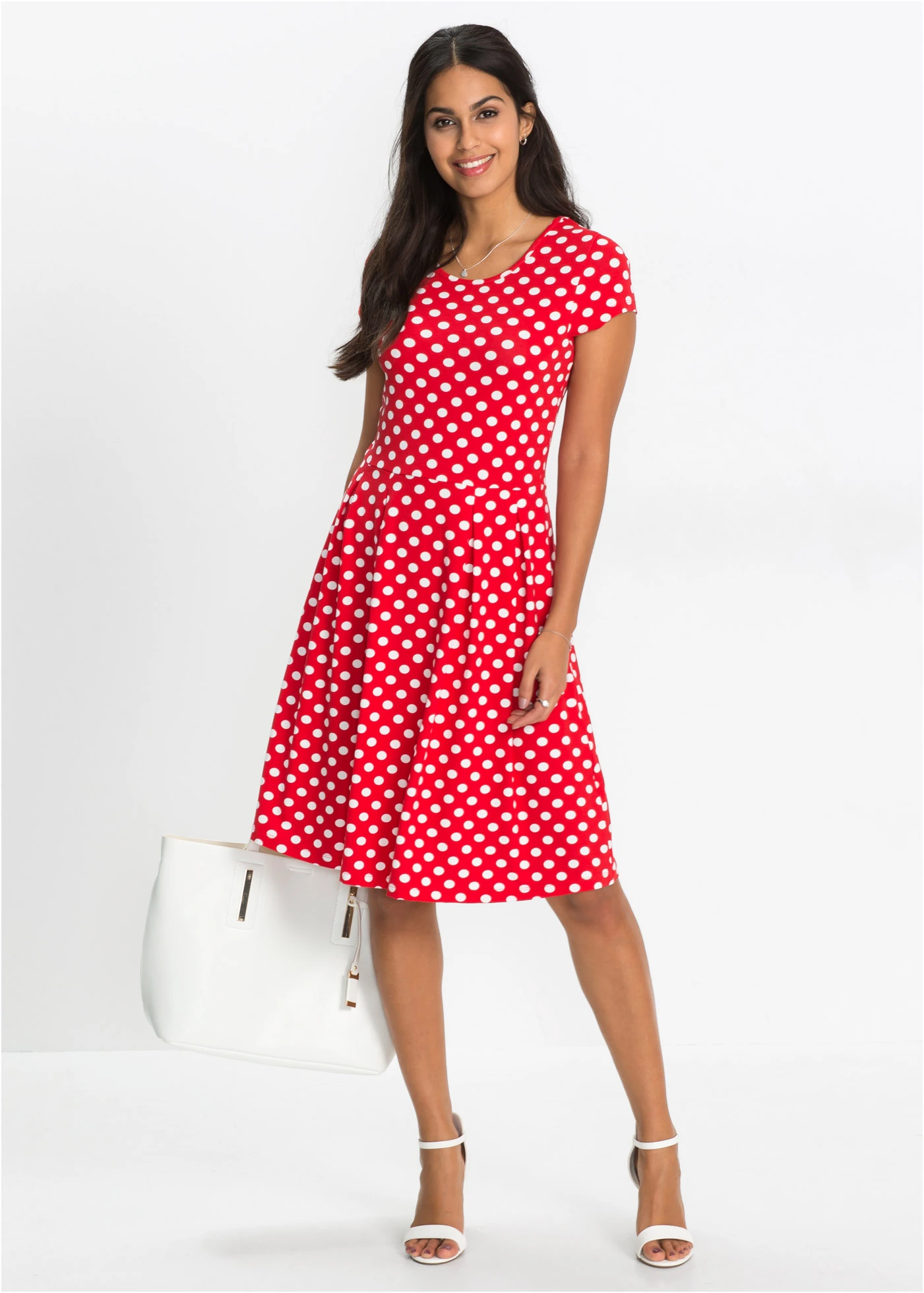 Robe en jersey viscose • fraise pois blanc • Boutique bonprix