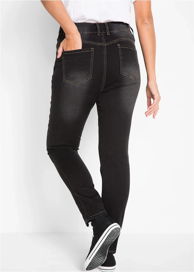 Slim fit jeans high waist, super stretch, Kleur: black stone used