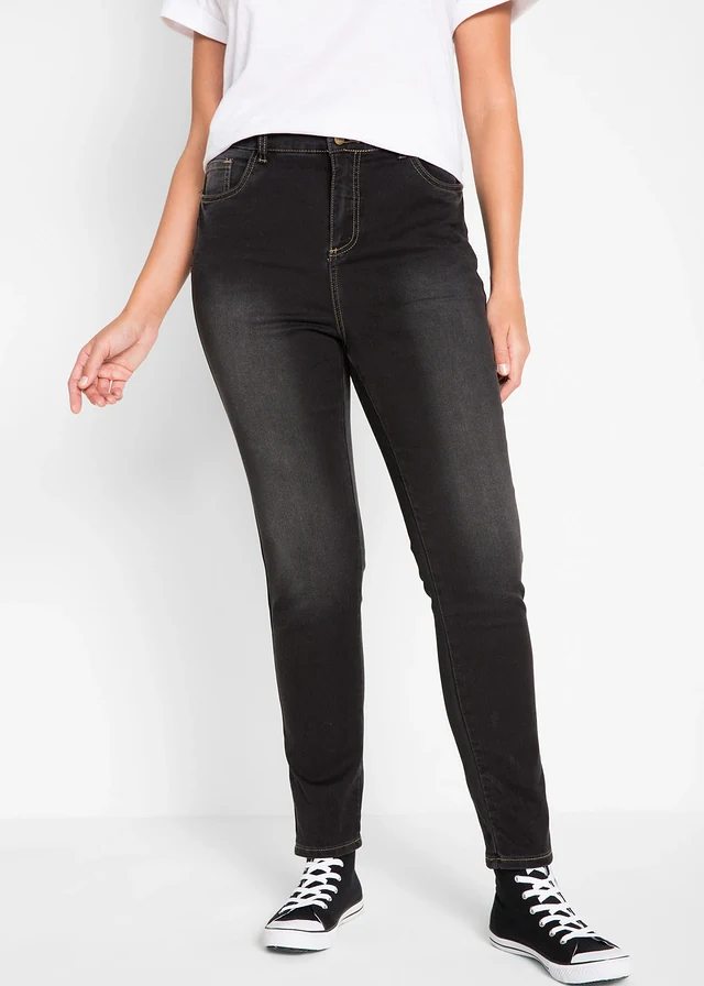 Slim fit jeans high waist, super stretch, Kleur: black stone used