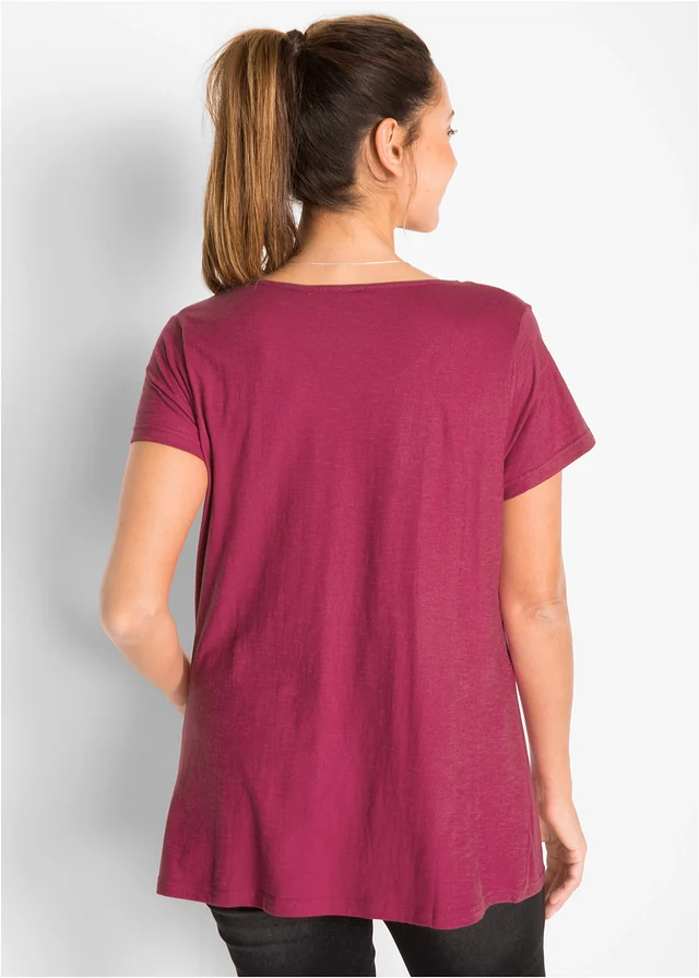 T-shirt fil flammé manches courtes, Couleur: rouge baie imprimé graphique