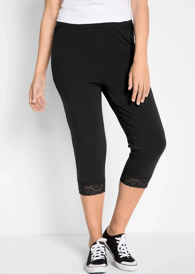 Legging 3/4 avec dentelle, Couleur: noir