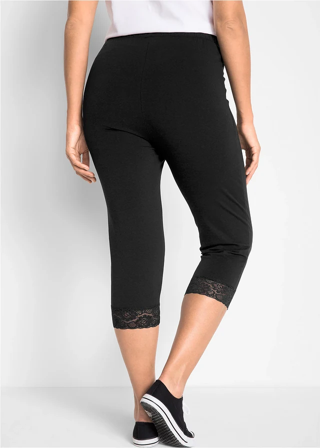 Capri legging met kant, Kleur: zwart