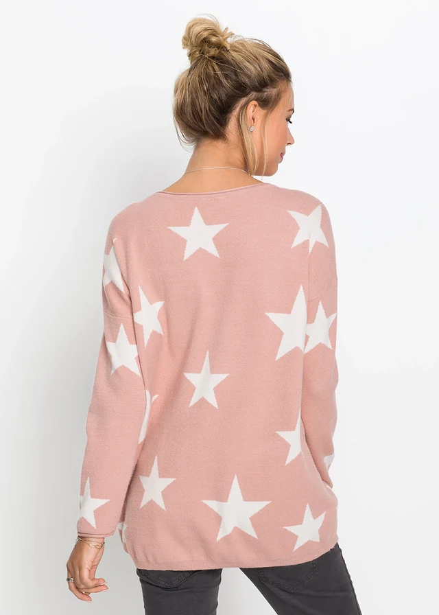 Oversize svetr • vintage růžovo-bílá s potiskem • bonprix obchod