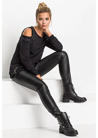 Bluza z wycięciami i ćwiekami • czarny • sklep bonprix