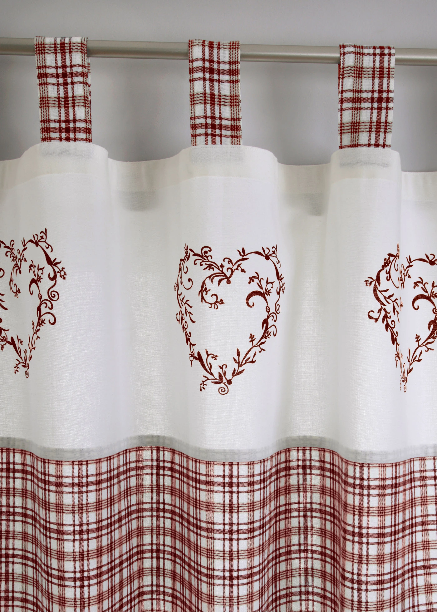 Draperie din bumbac organic, cu bentiță de drapare (1 buc.) • roșu cadrilat • magazin bonprix