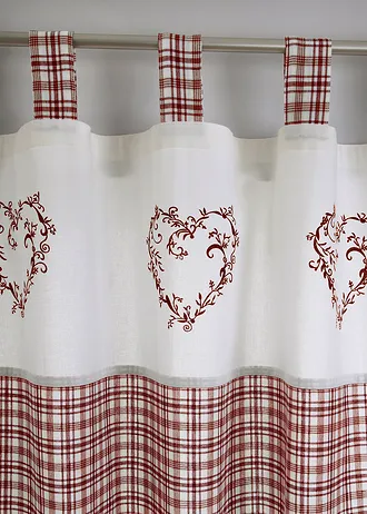 Draperie din bumbac organic, cu bentiță de drapare (1 buc.) • roșu cadrilat • magazin bonprix