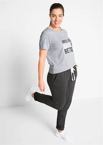 Sweatpants met strikkoordjes, regular, Kleur: zwart mêlee