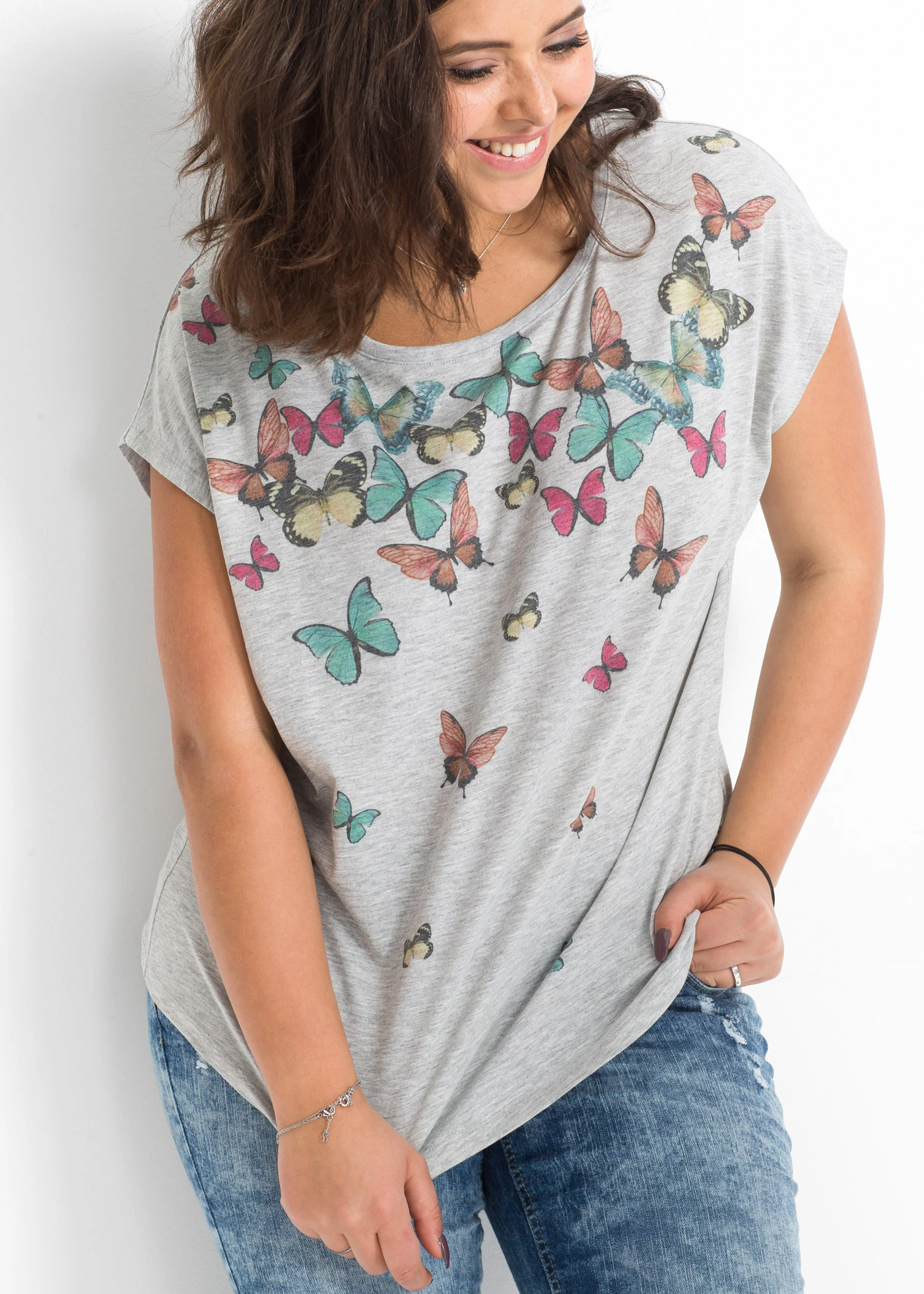 Shirt in een zachte viscosemix • grijs gemêleerd plus size • bonprix online shop