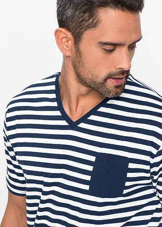 Pijama cu pantaloni scurți • bleumarin+alb cu dungi • magazin bonprix