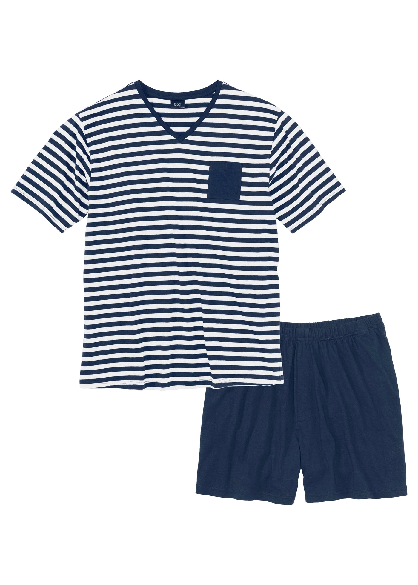 Pijama cu pantaloni scurți • bleumarin+alb cu dungi • magazin bonprix