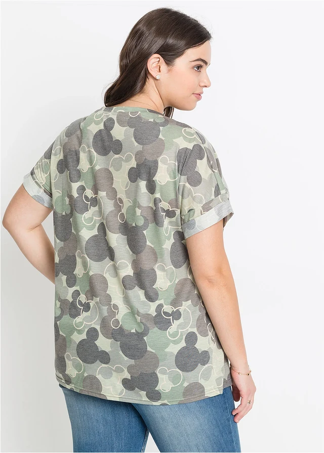 Shirt Mickey Mouse borduursel, Kleur: groen-bruin camouflage