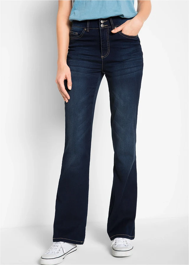 Corrigerende jeans mid waist, bootcut, Kleur: donkerblauw denim