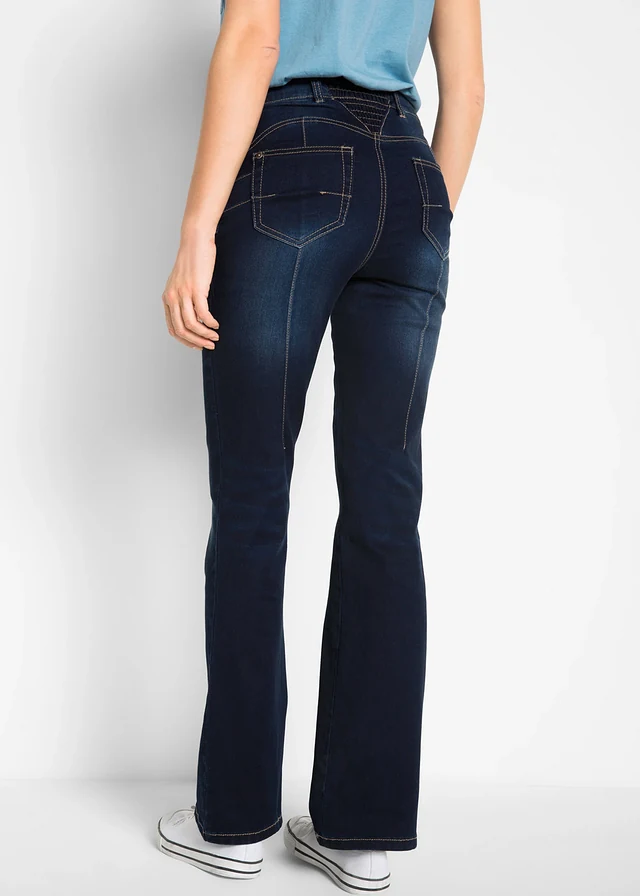 Corrigerende jeans mid waist, bootcut, Kleur: donkerblauw denim