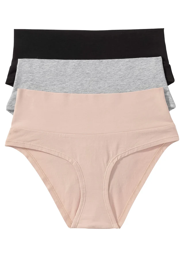 Zwangerschaps hipster (set van 3) met biologisch katoen, Kleur: zwart+lichtgrijs gemêleerd+mat beige