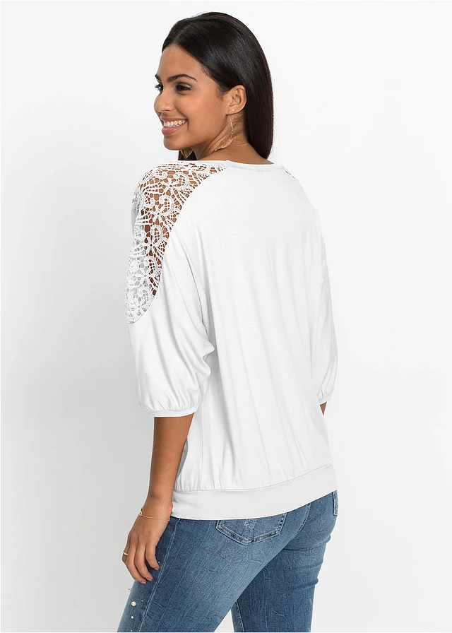Bluzka oversize z mieszanki wiskozy, kolor: biel wełny