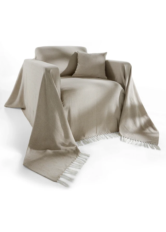 Plaid met franjes, Kleur: crème