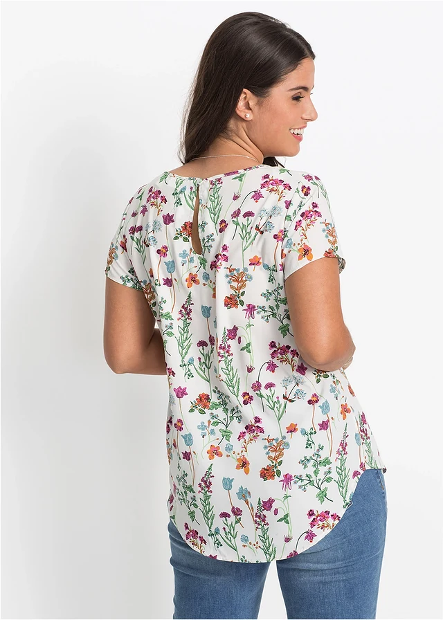 Blouse manches courtes, Couleur: écru floral