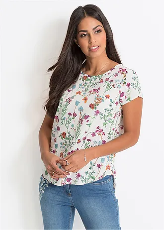 Blouseshirt, Kleur: wolwit gebloemd