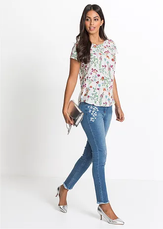 Blouseshirt, Kleur: wolwit gebloemd