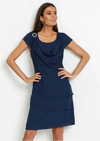 Robe courte look superposé avec accessoire sur l’épaule • bleu foncé • Boutique bonprix