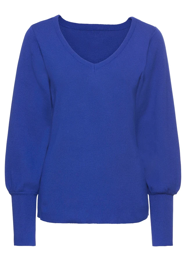 Pull en fine maille de viscose mélangée, Couleur: bleu saphir