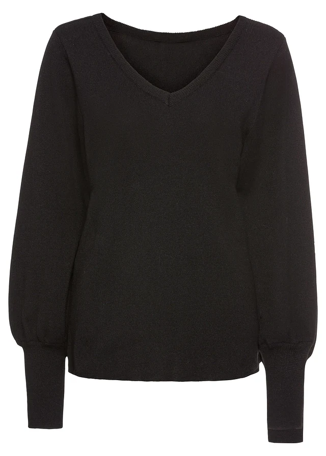 Pull en fine maille de viscose mélangée, Couleur: noir