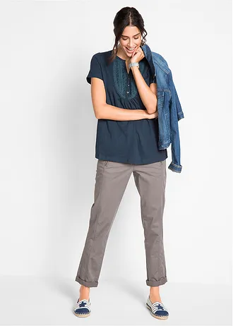 T-shirt coton fil flammé manches courtes, Couleur: bleu foncé