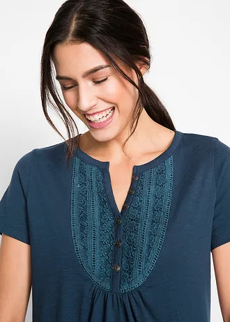 Katoenen shirt van slub garen, korte mouw • donkerblauw • bonprix online shop