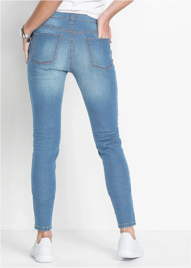 Jean skinny, taille mi-haute, raccourci, Couleur: bleu clair denim