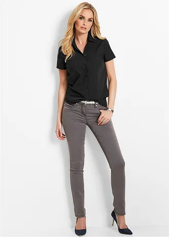 Chemisier manches courtes en popeline, Couleur: noir