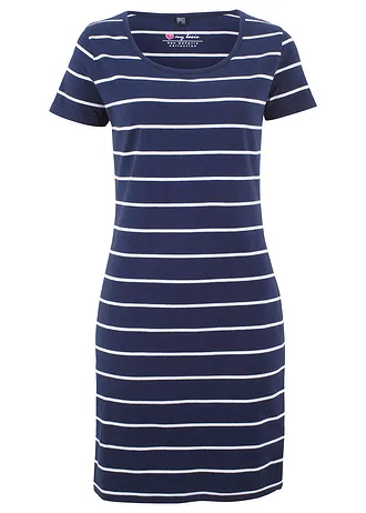 Strečové žerzejové šaty, krátký rukáv, barva: tmavě modrá - bílá s proužky
