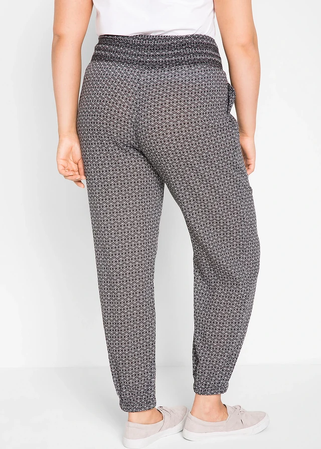 Pantalon sarouel froissé, Couleur: noir/blanc imprimé graphique