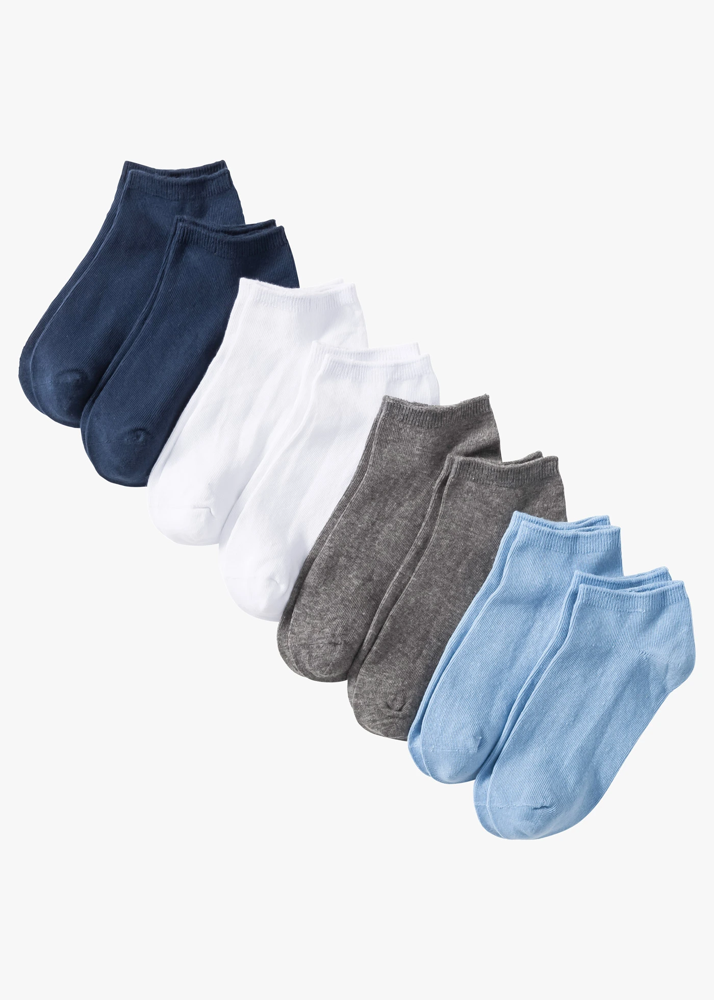 Kotníkové ponožky s organickou bavlnou (8 párů v balení) • bílá + modrá + šedý melír • bonprix obchod