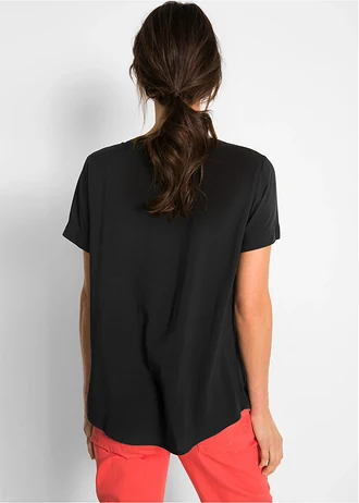 Blouse en viscose manches courtes, Couleur: noir