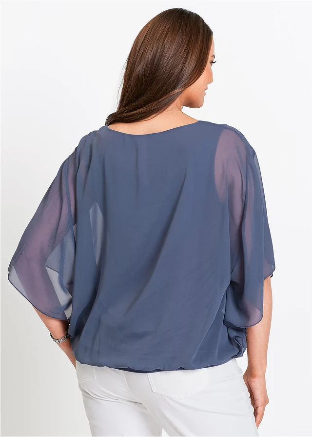 Chiffon blouse met ondershirt, Kleur: indigo