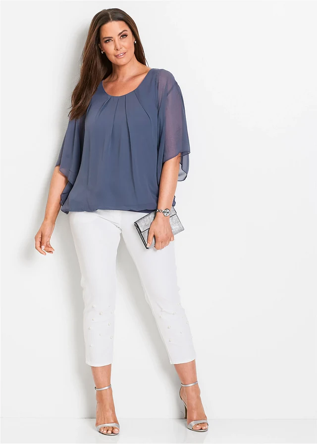 Chiffon blouse met ondershirt, Kleur: indigo