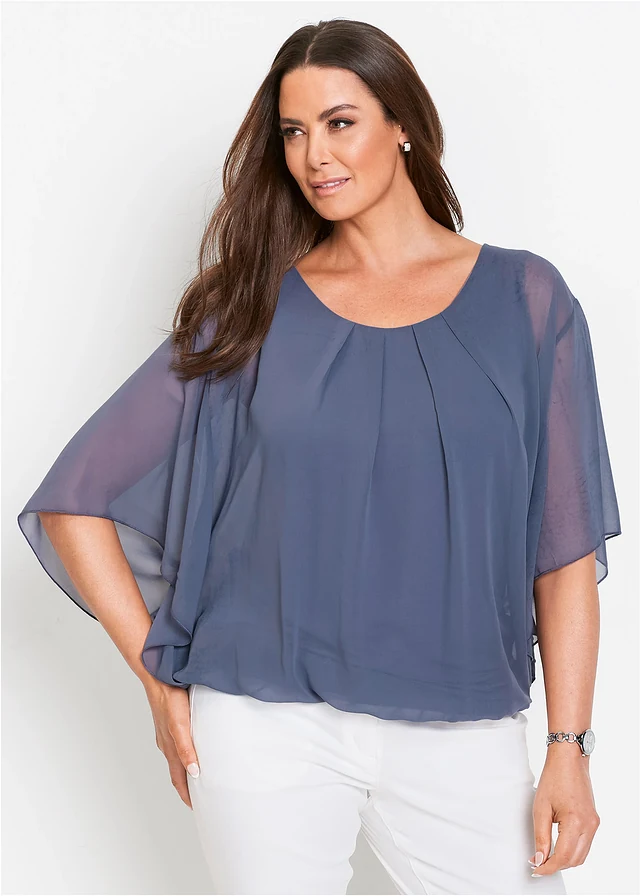 Chiffon blouse met ondershirt, Kleur: indigo