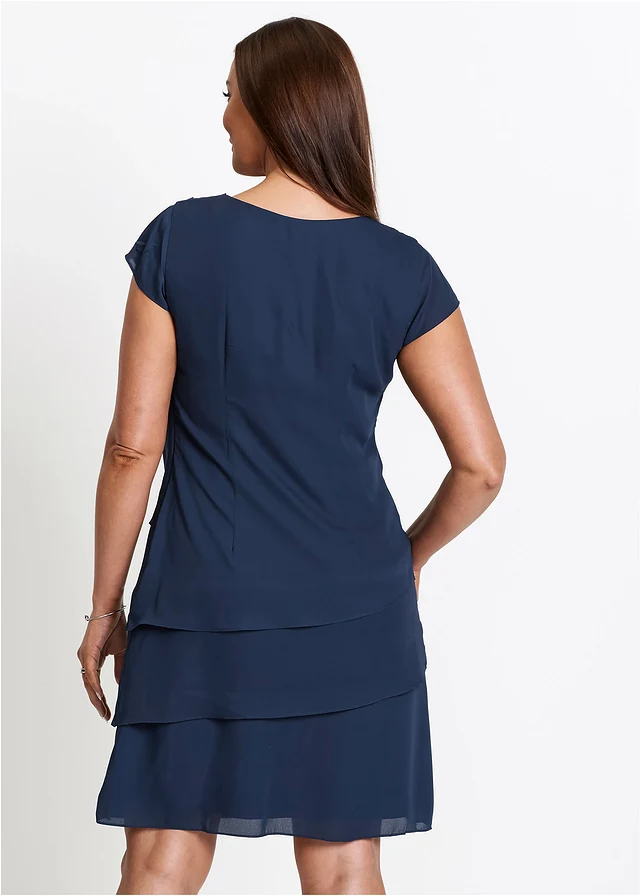 Chiffon jurk in layerlook, Kleur: donkerblauw
