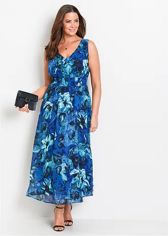 Maxi jurk van chiffon, Kleur: blauw gebloemd