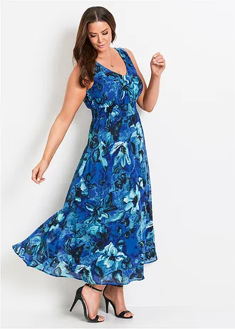 Maxi jurk van chiffon, Kleur: blauw gebloemd