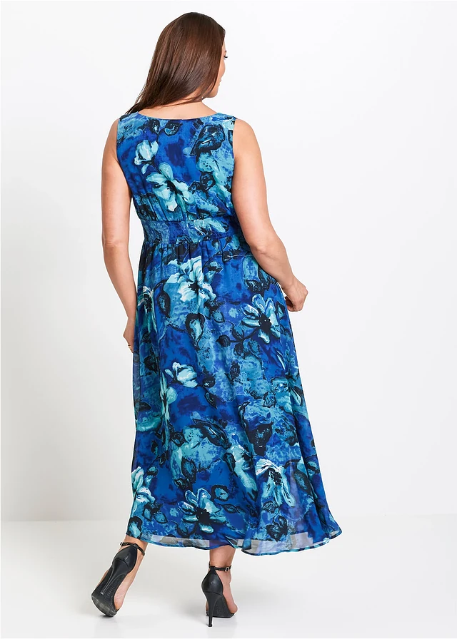 Maxi jurk van chiffon, Kleur: blauw gebloemd