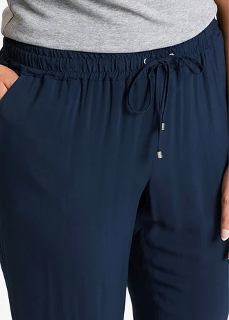 Broek met elastische band, Kleur: donkerblauw/wit