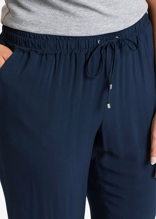 Broek met elastische band, Kleur: donkerblauw/wit