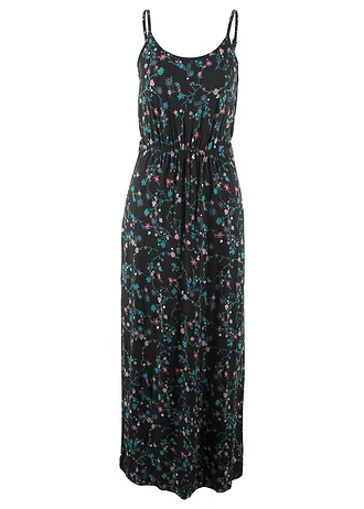 Dlouhé šaty s potiskem, barva: černá s květy